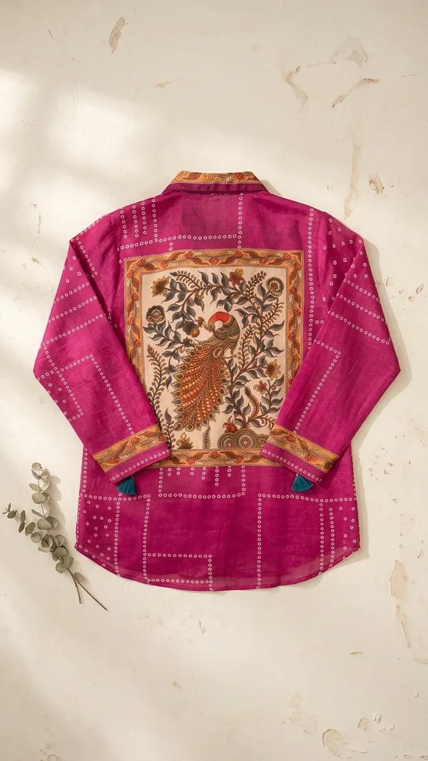 Royal_Pink_Peacock_Patchwork_Crepe_Shirt