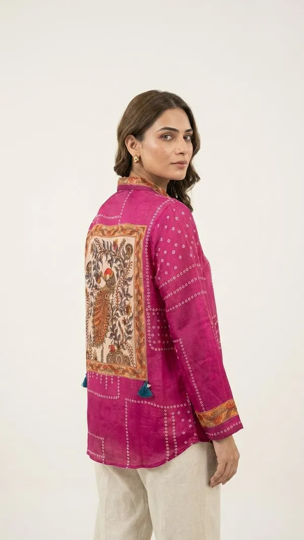 Royal_Pink_Peacock_Patchwork_Crepe_Shirt