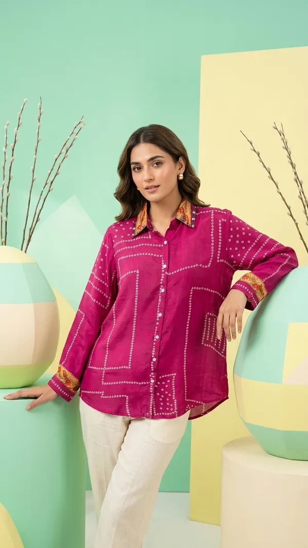 Royal_Pink_Peacock_Patchwork_Crepe_Shirt