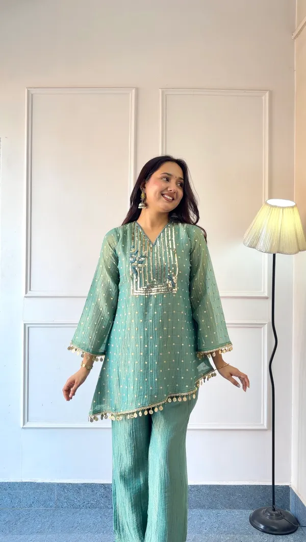 Teal_Zari_Dot_Festive_Co-ord_Set