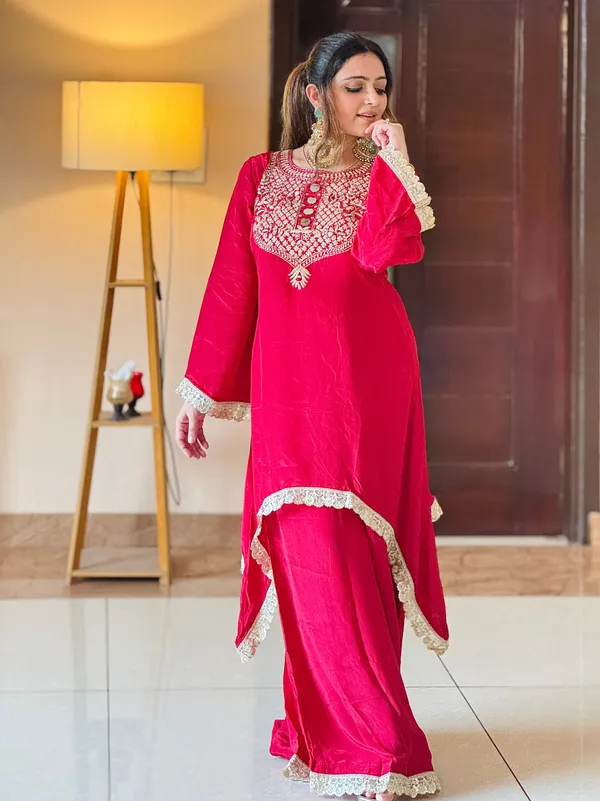 Elegant_Red_Embroidered_Asymmetrical_Kurta_Set