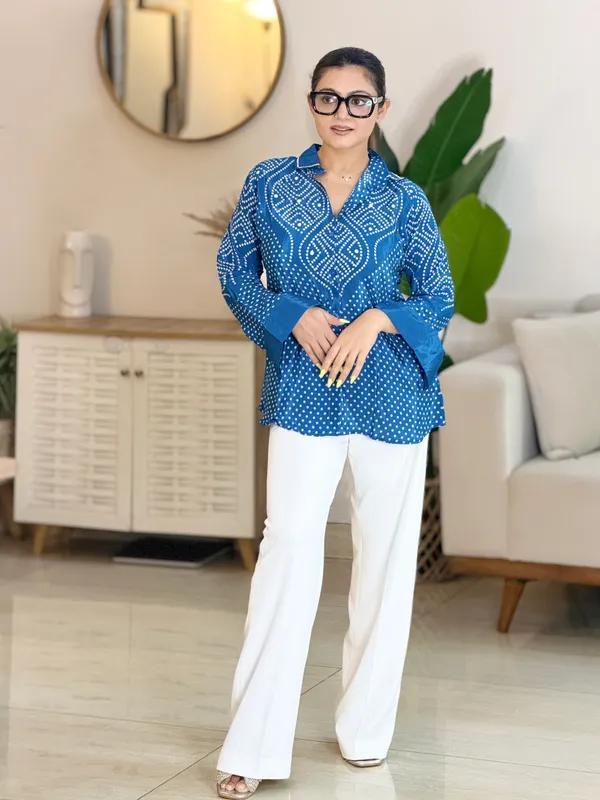 Teal_Medallion_Bandhani_Crepe_Shirt