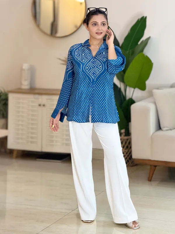 Teal_Medallion_Bandhani_Crepe_Shirt