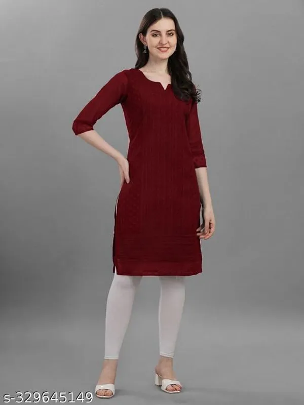 Maroon__Embroidered_Georgette_Straight_Kurti_For_Women