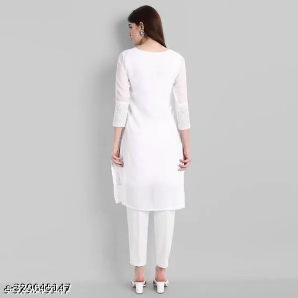 White_Embroidered_Georgette_Straight_Kurti_For_Women
