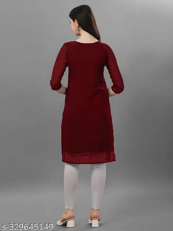 Maroon__Embroidered_Georgette_Straight_Kurti_For_Women