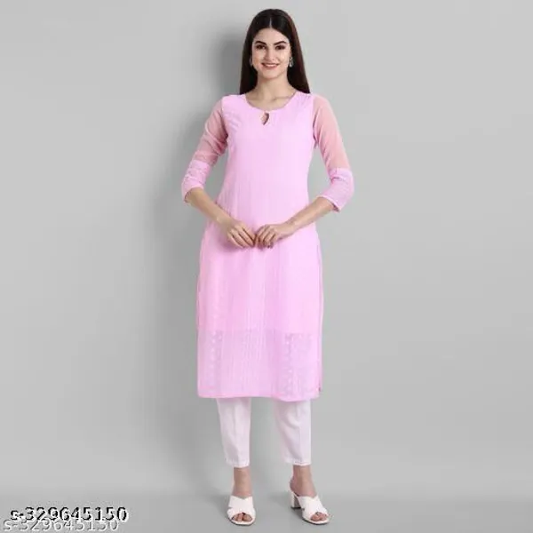 Pink_Embroidered_Georgette_Straight_Kurti_For_Women