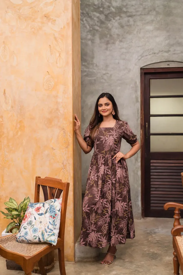 Brown_Poly_Rayon_With_Printed_One_Piece_Gown__For_Women
