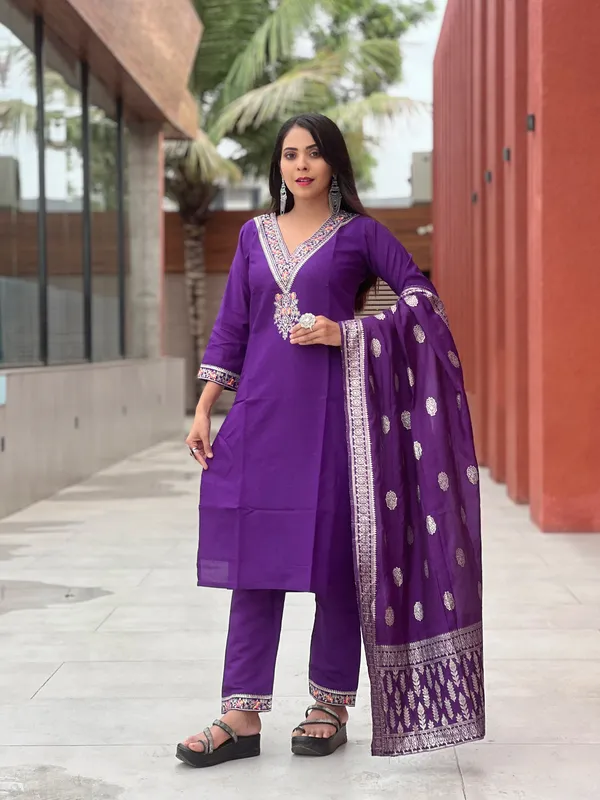 Purple_Soft_Silk_Embroidered__Kurti,_Pent_with_Dupatta_Set