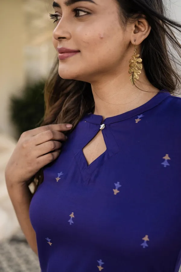 Royal_Blue_Poly_Rayon_With_Printed_Kurti_For_Women