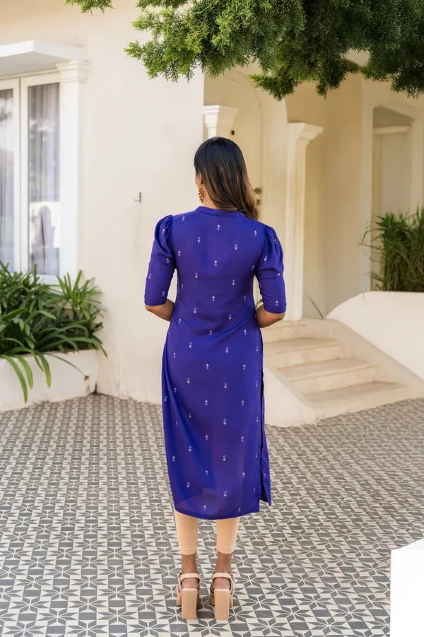 Royal_Blue_Poly_Rayon_With_Printed_Kurti_For_Women