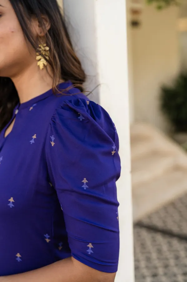 Royal_Blue_Poly_Rayon_With_Printed_Kurti_For_Women