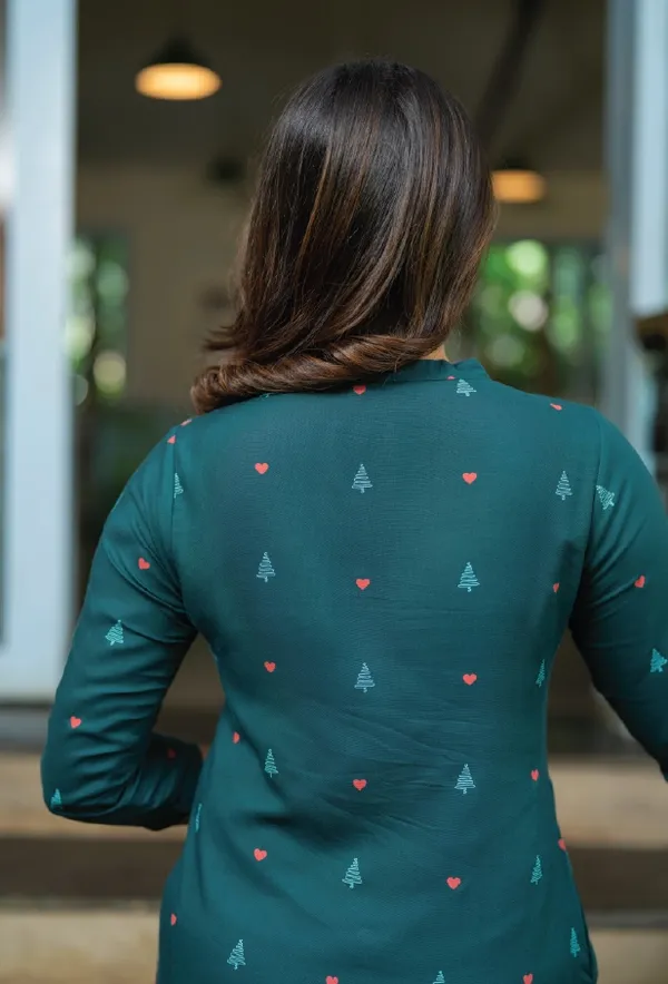 Teal_/_Rama_Green_Poly_Rayon_With_Printed_Kurti_For_Women