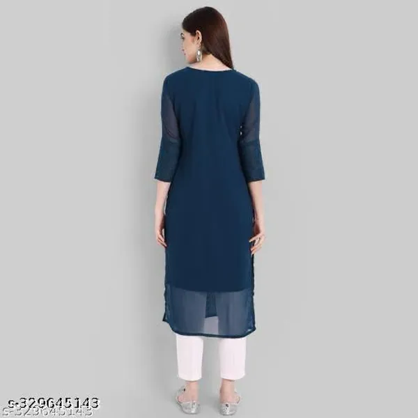 Blue_Embroidered_Georgette_Straight_Kurti_For_Women