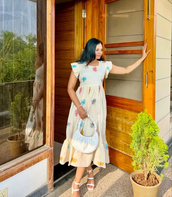 White_Butterrfly_Print_Poly_Rayon_Frock__For_Women