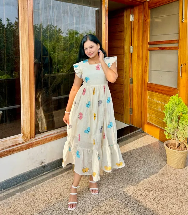 White_Butterrfly_Print_Poly_Rayon_Frock__For_Women