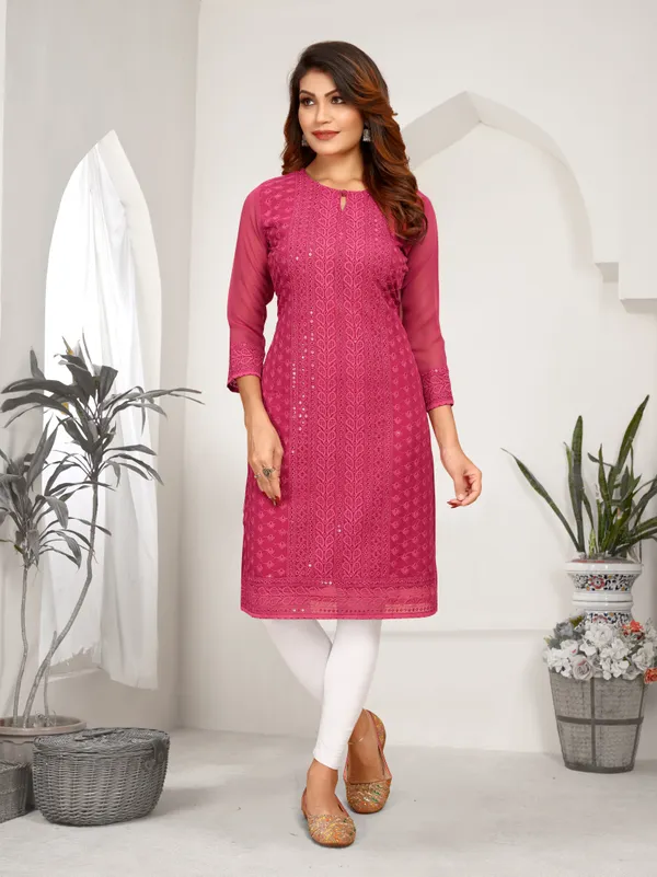 Pink_Chikanwork_With_Sequence_Work_Kurti__For_Women