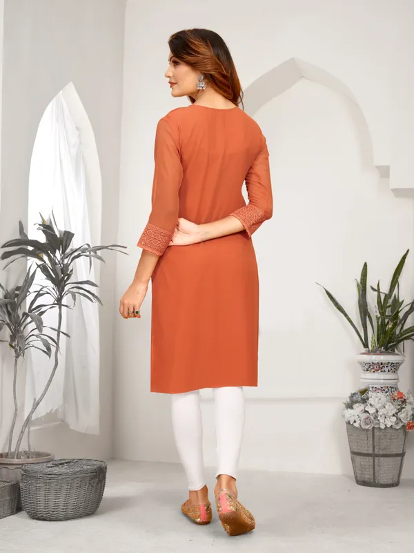Orange_Chikanwork_With_Sequence_Work_Kurti__For_Women