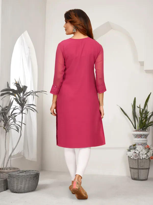 Pink_Chikanwork_With_Sequence_Work_Kurti__For_Women