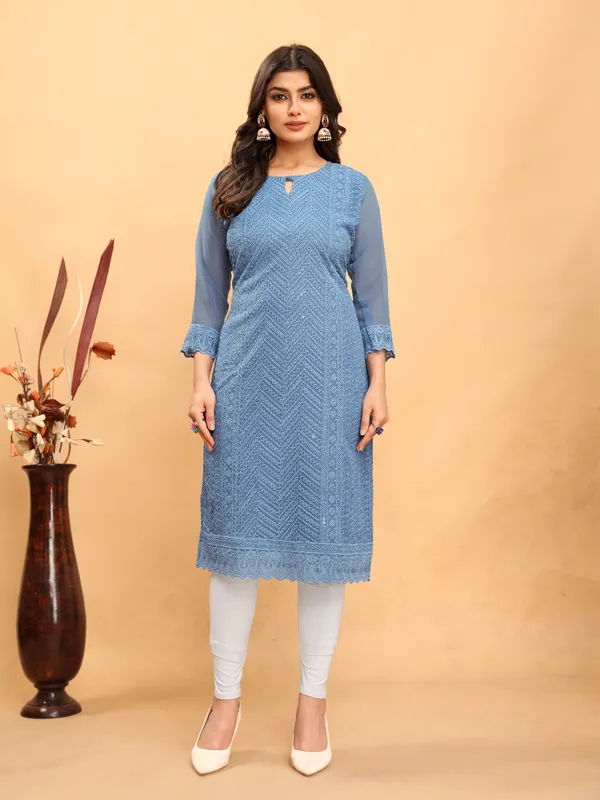 Blue_Chikanwork_With_Sequence_Work_Kurti__For_Women