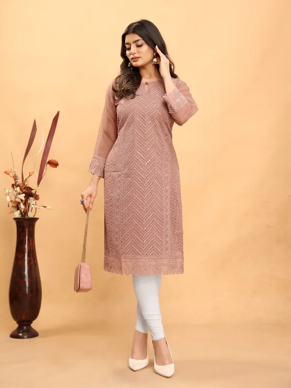 Pink_Chikanwork_With_Sequence_Work_Kurti__For_Women