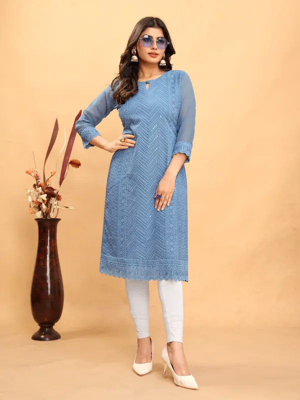 Blue_Chikanwork_With_Sequence_Work_Kurti__For_Women