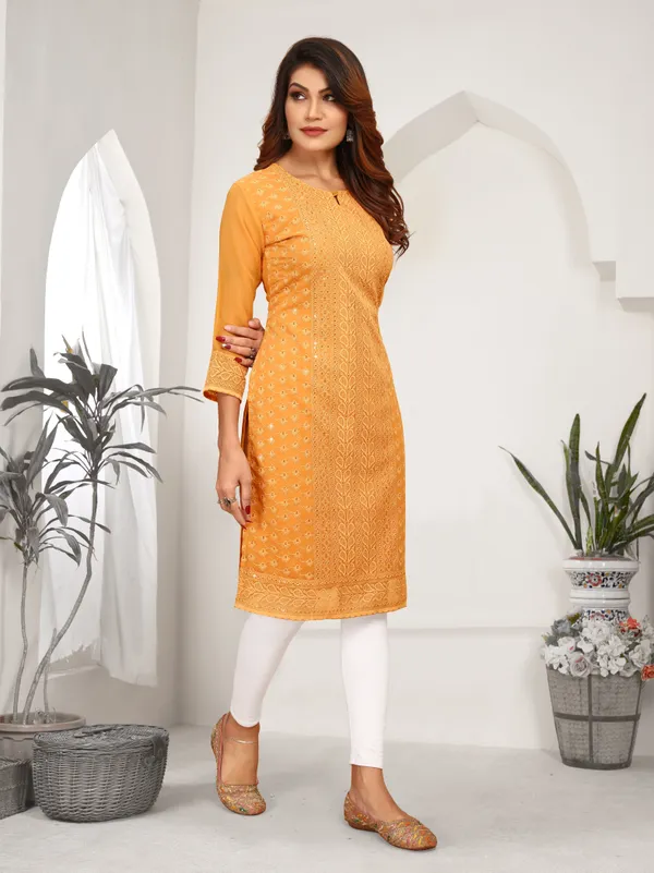 Yellow_Chikanwork_With_Sequence_Work_Kurti__For_Women
