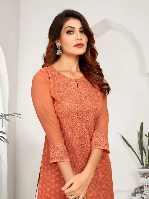 Orange_Chikanwork_With_Sequence_Work_Kurti__For_Women