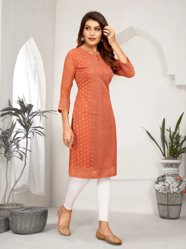 Orange_Chikanwork_With_Sequence_Work_Kurti__For_Women
