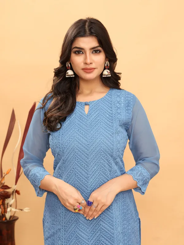 Blue_Chikanwork_With_Sequence_Work_Kurti__For_Women