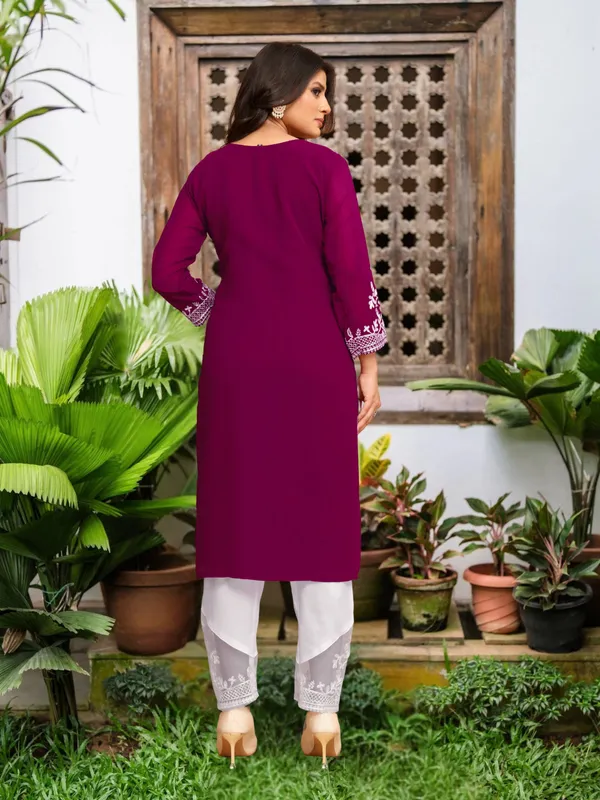 Rich_Plum_New_Georgette_Chikankari_Kurti_Plazo_Set_For_Eid__For_Women