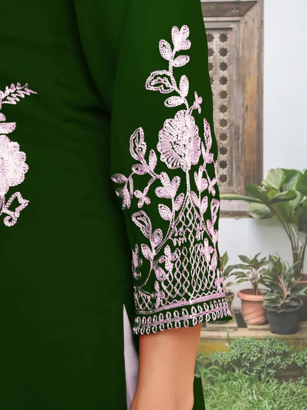Green_New_Georgette_Chikankari_Kurti_Plazo_Set_For_Eid__For_Women