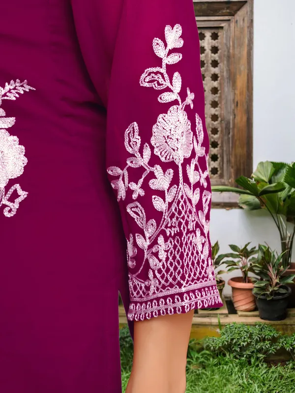Rich_Plum_New_Georgette_Chikankari_Kurti_Plazo_Set_For_Eid__For_Women