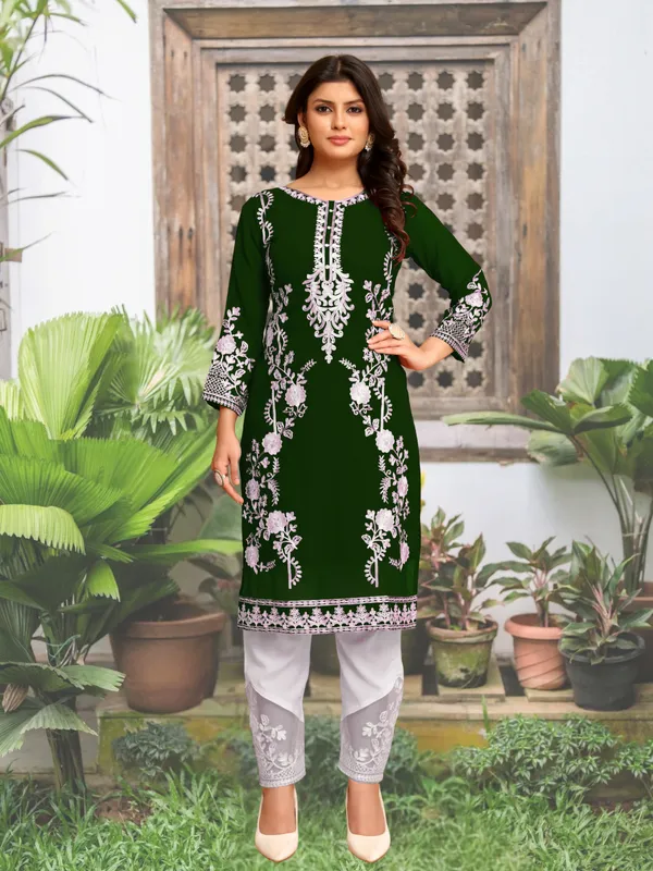 Green_New_Georgette_Chikankari_Kurti_Plazo_Set_For_Eid__For_Women
