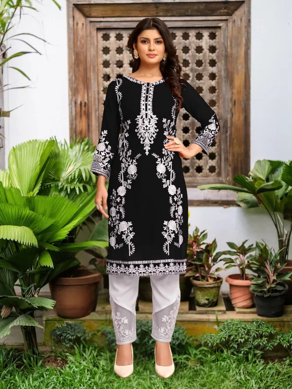 Black_New_Georgette_Chikankari_Kurti_Plazo_Set_For_Eid__For_Women