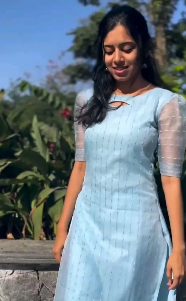Pastel_Blue_Organza_Kurti_With_Inner__For_Women