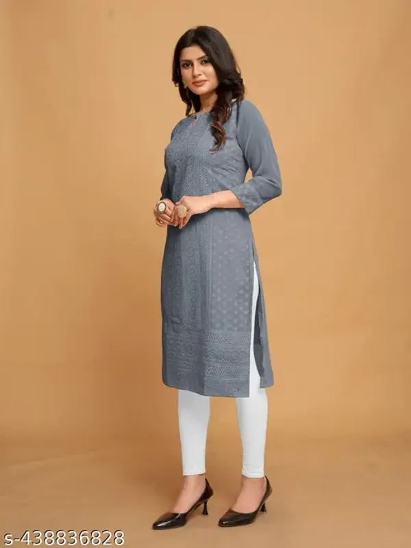 Grey_Embroidered_Georgette_Straight_Kurti_For_Women