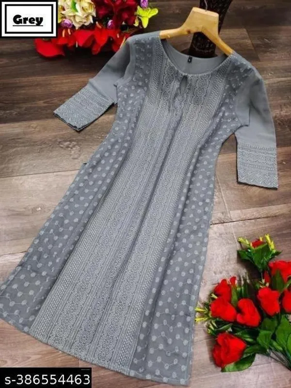 Grey_Embroidered_Georgette_Straight_Kurti_For_Women