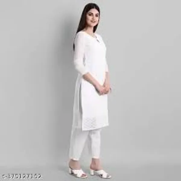 White_Embroidered_Georgette_Straight_Kurti_For_Women