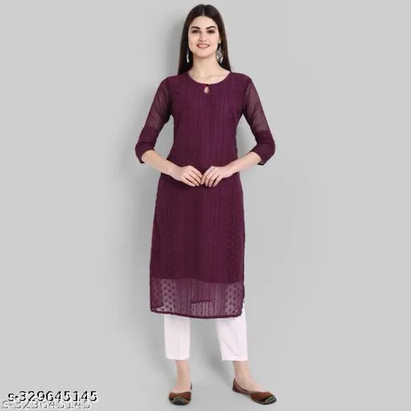 Deep_Purple_Embroidered_Georgette_Straight_Kurti_For_Women