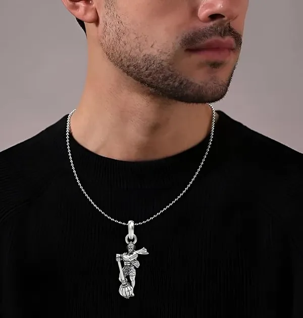 Silver_Stainless_Steel_Hanuman_Pendant_For_Men_And_Women_With_Gada_Locket