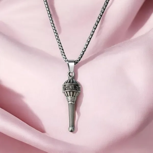 Silver_Stainless_Steel_Jai_Shri_Ram_Hanuman_Gada_Pendant_For_Men_&_Women