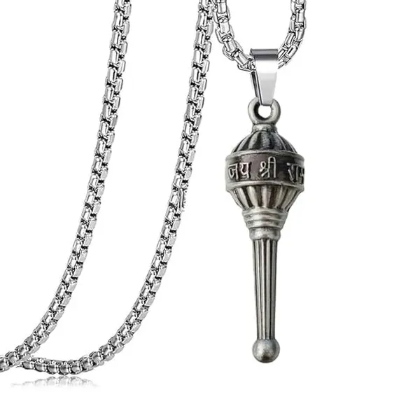 Silver_Stainless_Steel_Jai_Shri_Ram_Hanuman_Gada_Pendant_For_Men_&_Women