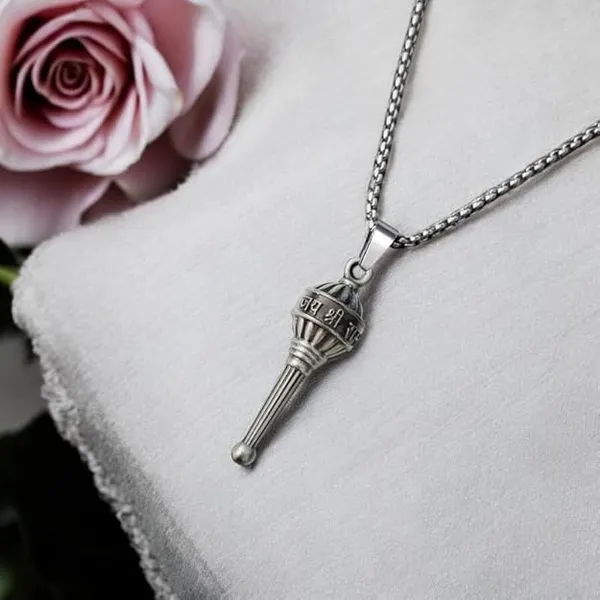 Silver_Stainless_Steel_Jai_Shri_Ram_Hanuman_Gada_Pendant_For_Men_&_Women