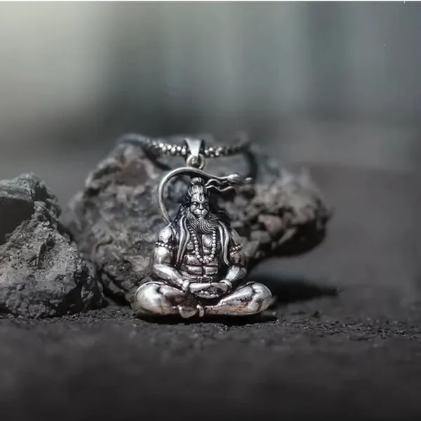 Silver_Finish_Hanuman_Ji_Rhodium_Zinc_And_Metal_Pendant_Necklace_Chain_For_Men_&_Women