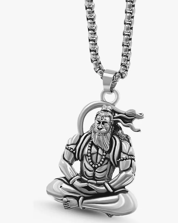 Silver_Finish_Hanuman_Ji_Rhodium_Zinc_And_Metal_Pendant_Necklace_Chain_For_Men_&_Women