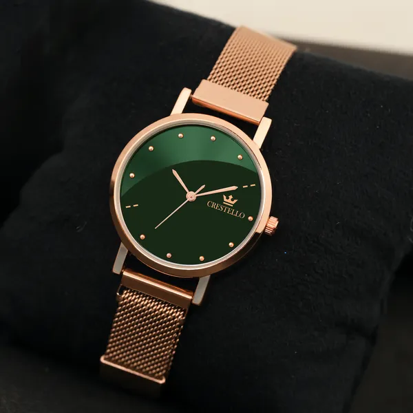 Rose_Gold_Plated_Mesh_Chain_Analog_Wrist_Watch_for_Women_(Green_Dial)_|_CR-RG152-GRN