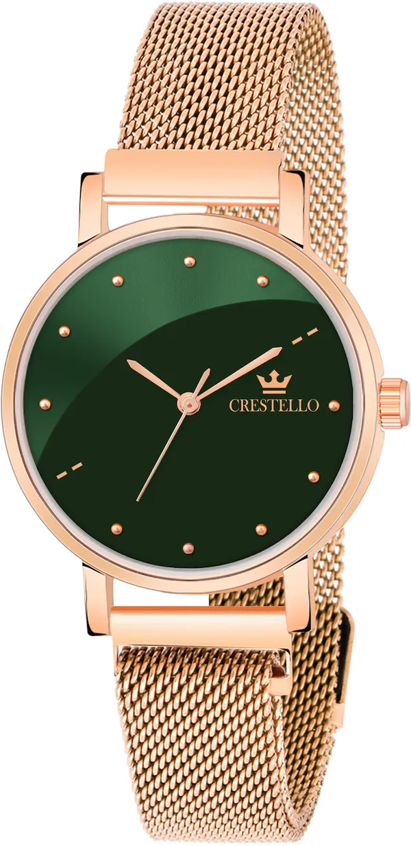 Rose_Gold_Plated_Mesh_Chain_Analog_Wrist_Watch_for_Women_(Green_Dial)_|_CR-RG152-GRN