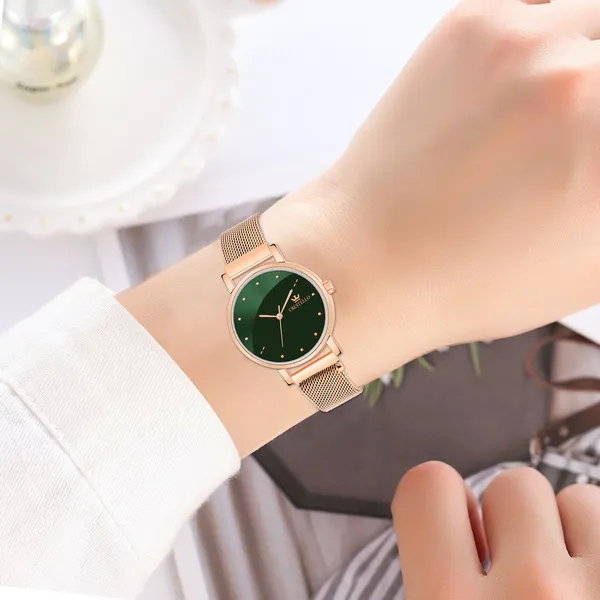 Rose_Gold_Plated_Mesh_Chain_Analog_Wrist_Watch_for_Women_(Green_Dial)_|_CR-RG152-GRN