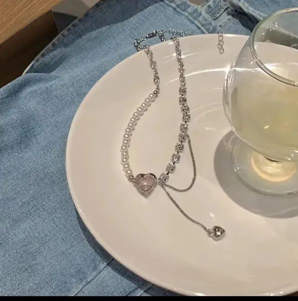 Diamonds_pearl_Tassel_love_pendant_chain_Necklace_sweet_collar_for_women